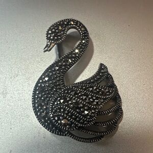 Marcasite Vintage Black Swan Brooch Pin